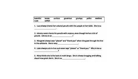 character traits worksheet grade 1