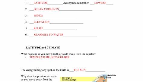 Factors Affecting Climate Worksheet Answers - Climate Zones Elements