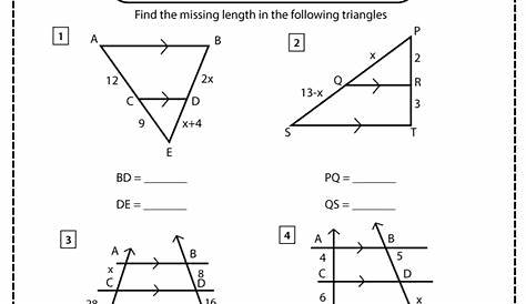 Triangle Proportionality Theorem Worksheets - Math Monks