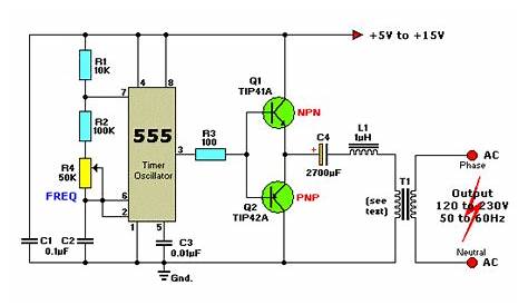 12VDC to 220VAC Inverter Circuit Using IC 555 |Koleksi Skema Rangkaian