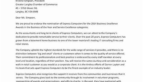 sample recommendation letter for an award nominee