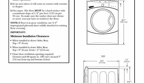 Installation instructions, Location of your washer, Rough-in dimensions