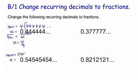 repeating decimal to fraction worksheets
