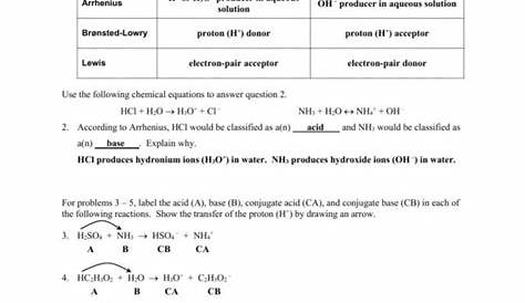 strength of acids and bases worksheet answers