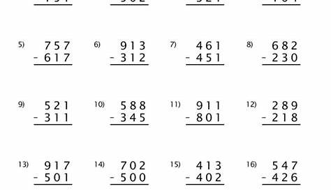 1st Grade Math Facts Subtraction By 3s Printable Worksheet - Math