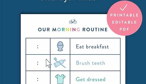 Kids' Morning Routine Chart Printable Fillable Editable | Etsy