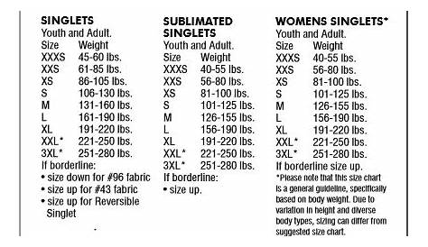 youth wrestling singlet size chart