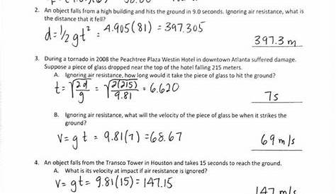 physics free fall worksheet