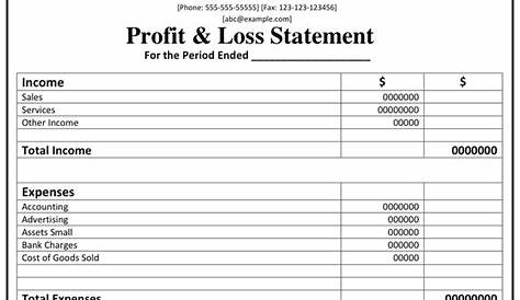 simple profit and loss template pdf