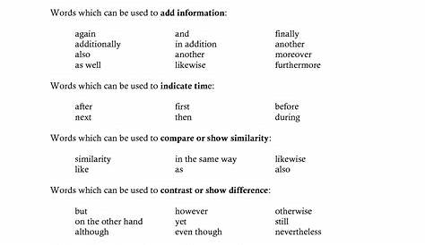 transition words 3rd grade