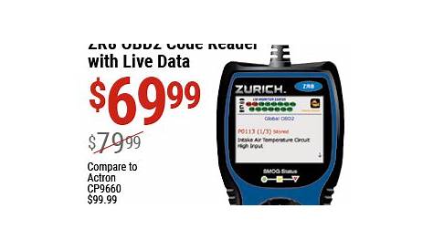 ZURICH ZR8 OBD2 Code Reader with Live Data for $69.99 – Harbor Freight