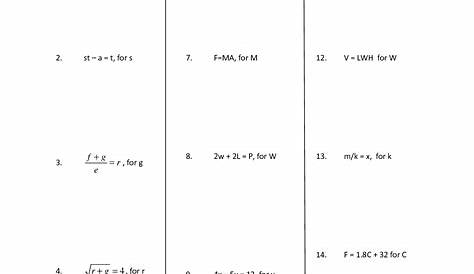13 Best Images of Literal Equations Worksheet Algebra 2 Math - Literal