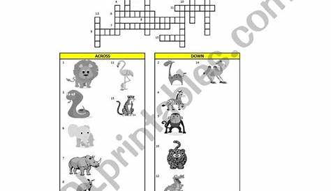 wild animals crossword puzzle worksheet