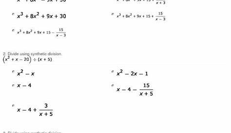practice worksheet synthetic division answers