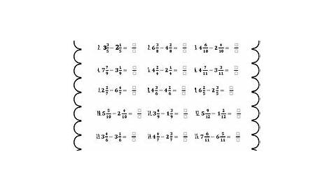 subtracting mixed numbers with same denominator worksheets