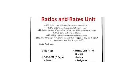 Unit 4 - Ratios and Unit Rates (6th Grade) by Exploring Math One Unit