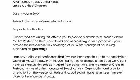 Character Reference Letter For Court From Employer