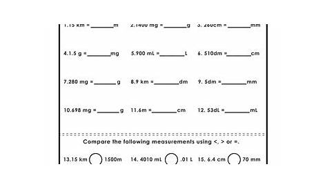 metric length worksheet 4th grade