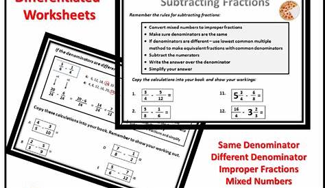 subtracting dissimilar fractions worksheets