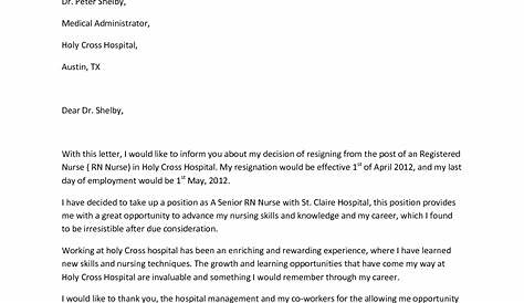 resignation letter free sample for nurses