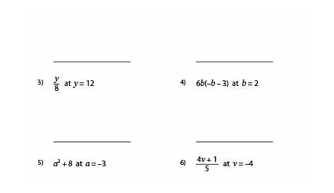 Evaluating Algebraic Expressions Worksheet