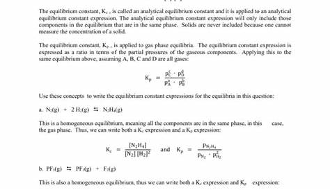 Answer Key for Chemical Equilibria 1. Equilibrium constant