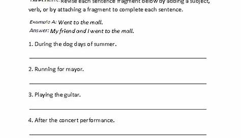 sentence fragment worksheets with answer key