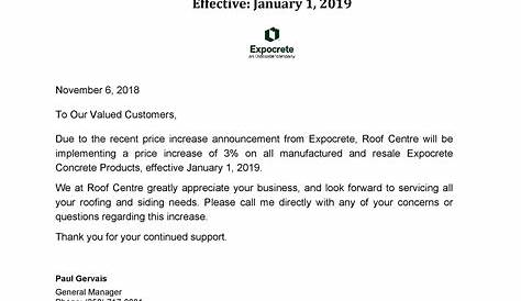 short sample letter to inform customers of price increase
