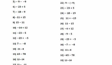 integers worksheets with answers