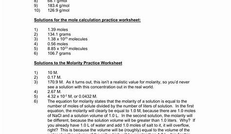 molarity worksheet answers