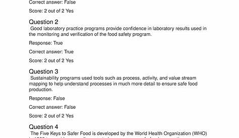 food safety worksheet answers