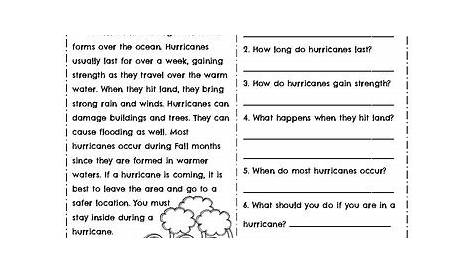 hurricane reading comprehension worksheet
