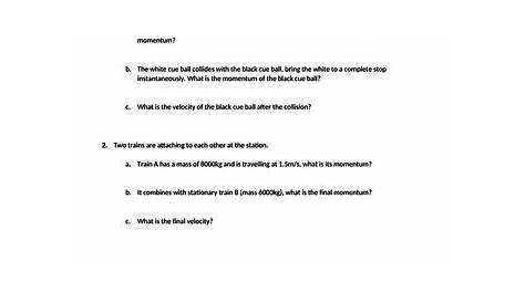 Conservation of Momentum Worksheet with Answers | Teaching Resources