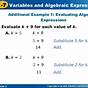 Evaluate Algebraic Expressions Worksheets