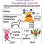 Kindergarten Vocabulary Words Common Core