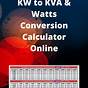 Watts For Generator Chart