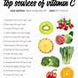 Vitamin C In Fruits And Vegetables Chart