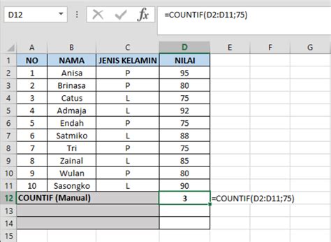Rumus COUNTIF Excel