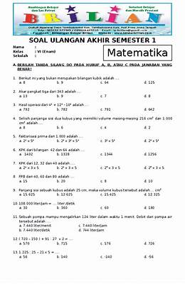 Soal Matematika Kelas 6 Semester 1 - Bilangan Bulat