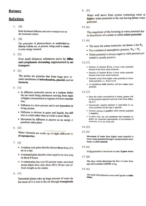 Botany Solutions: Test Paper Answers (17 Apr) - Studocu