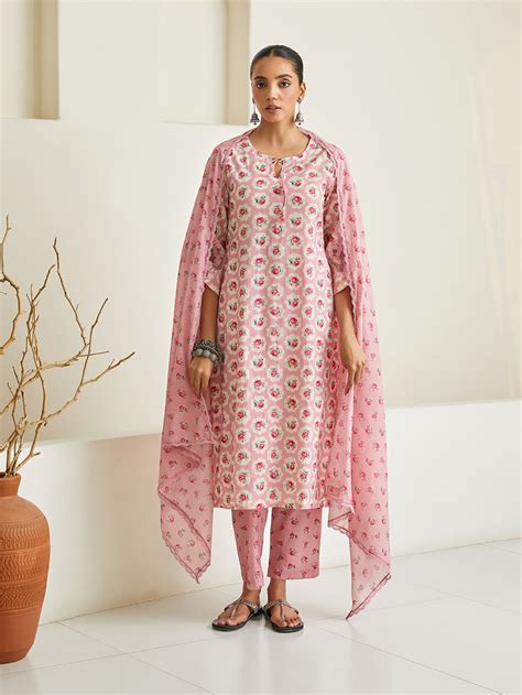 Powder Pink Printed Mulmul Dupatta