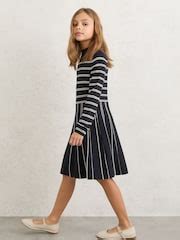 Buy Reiss Navy/Ivory Daphne 9-13 yrs Stripe Knitted Skater Dress from ...