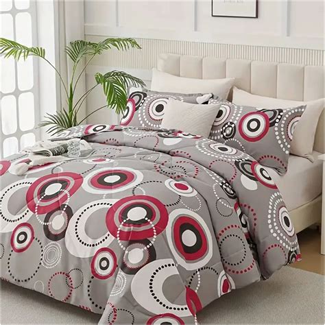 JERFIT Queen Size 3-Piece Quilt Set, Grey and Red Cotton Bedspread ...