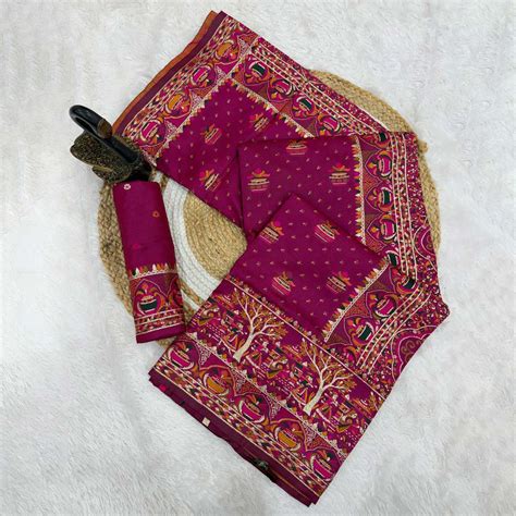 Magenta Madhubani Inspired Weaving Pashmina Silk Saree Perfect for Ref