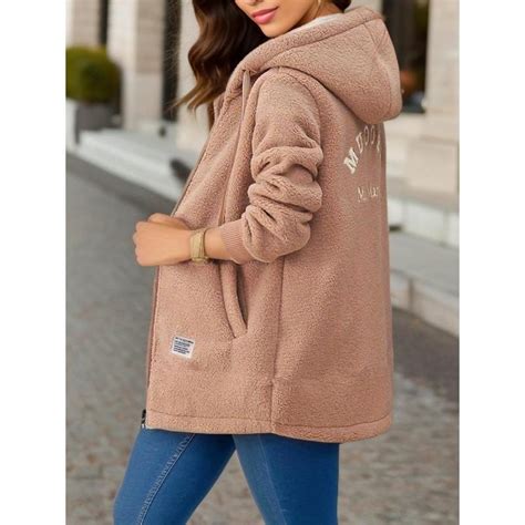 Thickened Fleece-lined Sweatshirt Women's Hooded Top Cardigan Winter ...