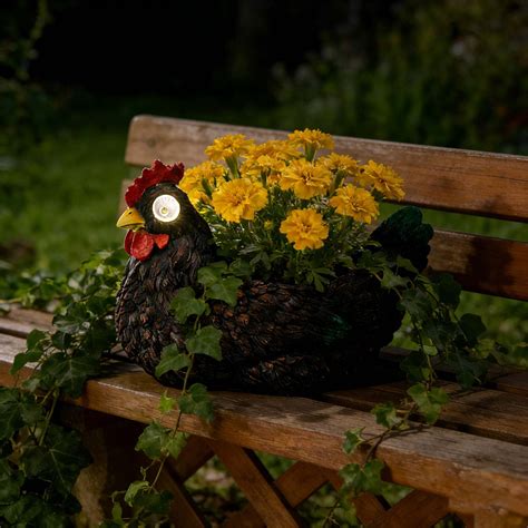 Easter Decorations Outdoor Rooster Shaped Planter Solar LED Eye Garden ...