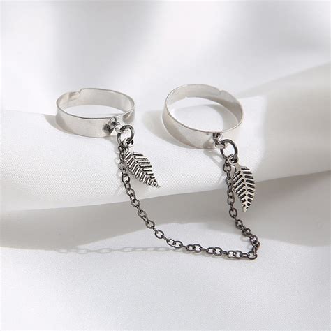 2Pcs Chain Finger Rings Adjustable Stackable Ring Gothic Ring Punk Open ...
