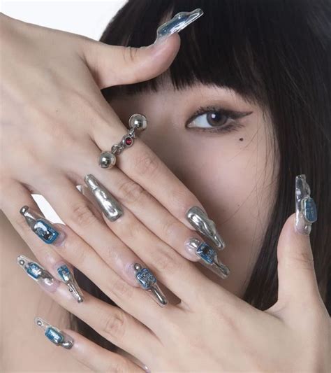 Y3k Nails Idol Nails Korean Nail Art Sick Tattoo Korean Nails Blue