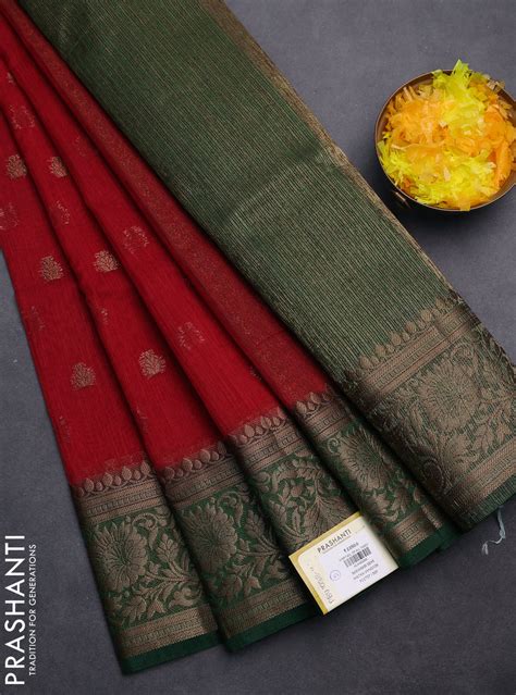 Banarasi semi matka saree maroon and green with thread & zari woven bu ...
