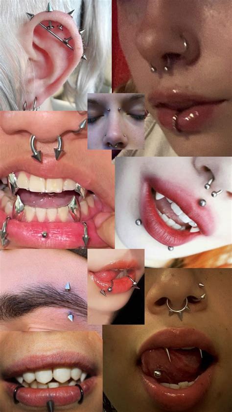 Multiple Images Of Different Types Of Piercings On The Nose And Mouth